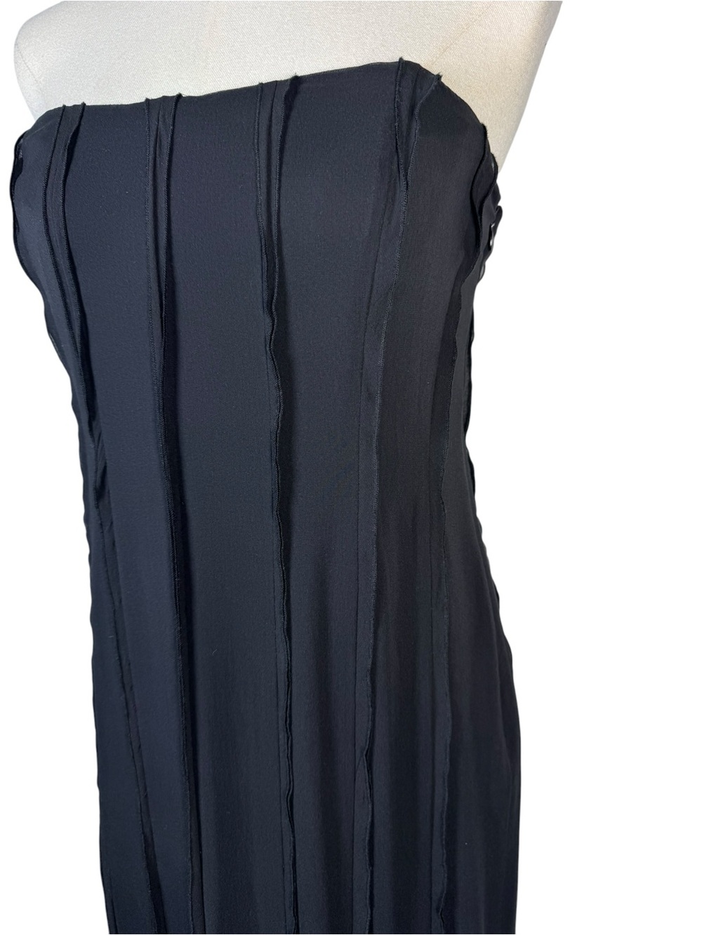 Ann Taylor Black Silk Strapless Evening Gown Maxi Dress A-Line Built-In Bra Sz 8 - Picture 3 of 10